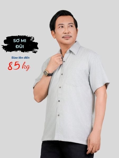 Áo sơ nam mi trơn trung niên Thái Khang vải đũi ngắn tay ATK29