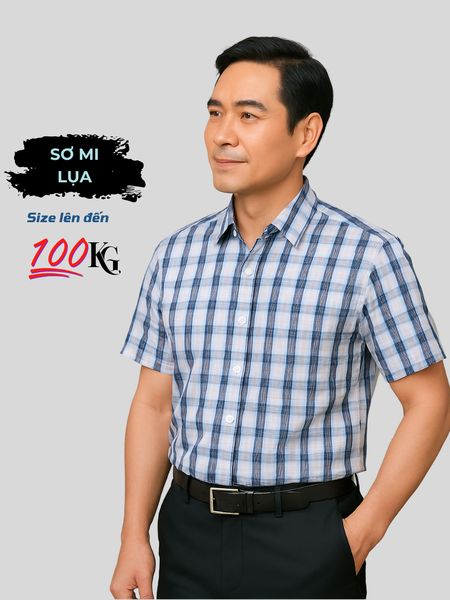 Áo sơ mi nam ngắn tay trung niên THÁI KHANG vải lụa co giãn ATK35