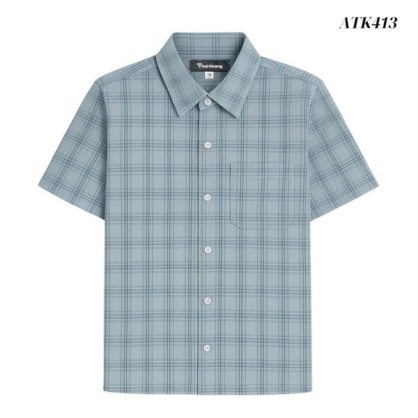 Áo sơ mi nam ngắn tay trung niên THÁI KHANG vải lụa co giãn ATK41