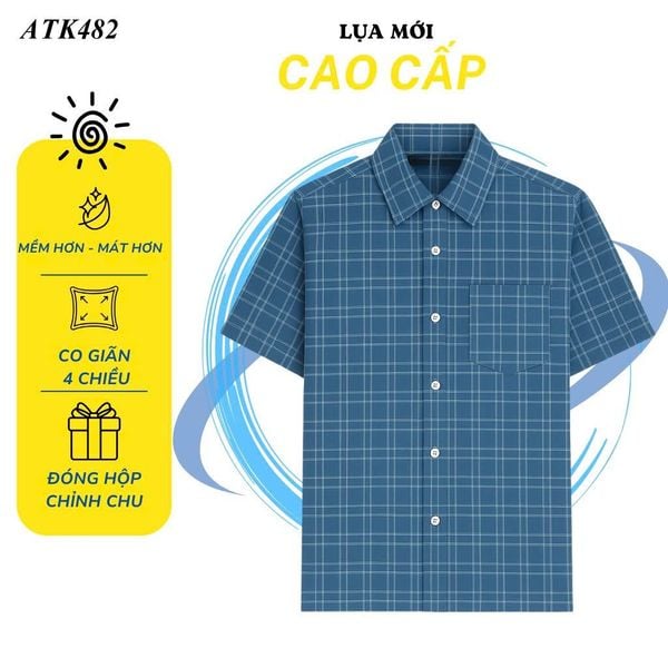 Áo sơ mi ngắn tay vải caro nam trung niên THÁI KHANG ATK48