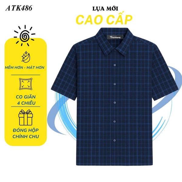 Áo sơ mi ngắn tay vải caro nam trung niên THÁI KHANG ATK48