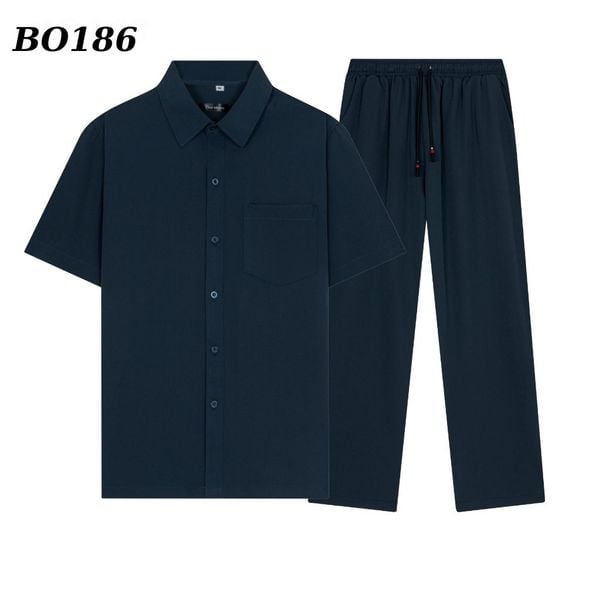 Bộ pijama nam trung niên Thái Khang bộ đồ cho bố mặc nhà vải lụa mềm co giãn BO18