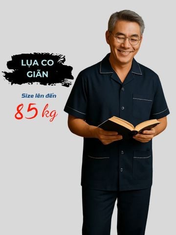Bộ pijama nam trung niên Thái Khang bộ đồ cho bố mặc nhà vải lụa mềm co giãn BO39
