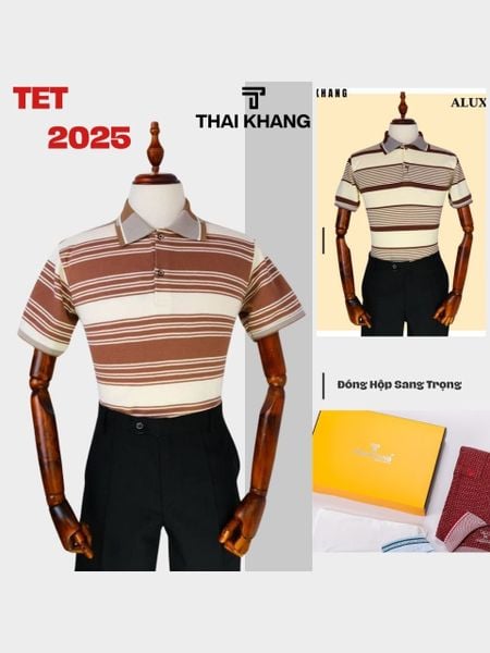 Áo polo ngắn tay sọc ngang nam THÁI KHANG chất liệu cá sấu ALUX77