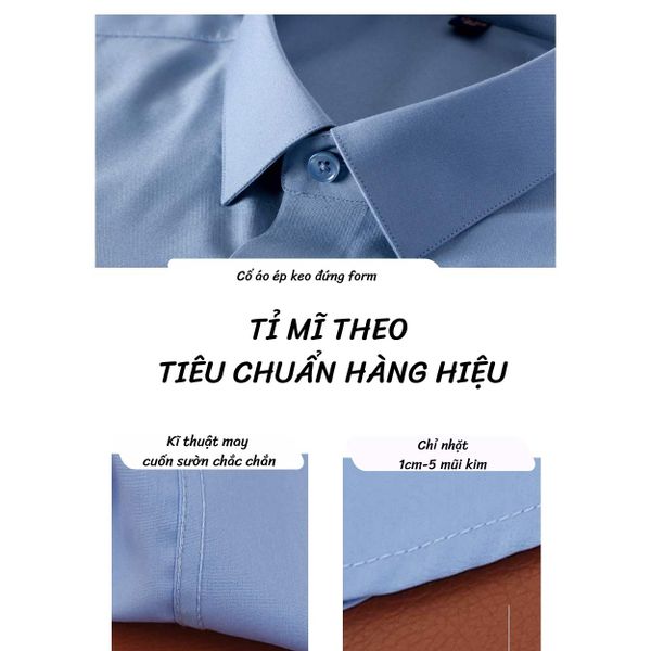 Áo sơ mi nam ngắn tay trung niên trơn Thái Khang vải lụa ATK17