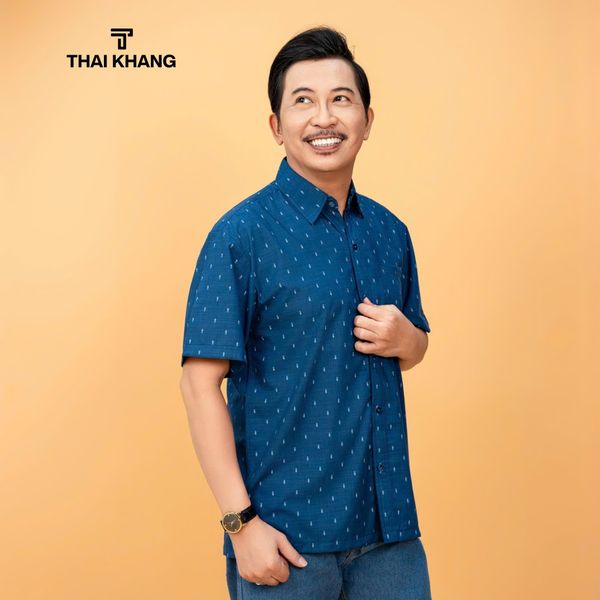 Áo sơ mi ngắn tay nam trung niên Thái Khang vải cotton cao cấp ALUX91