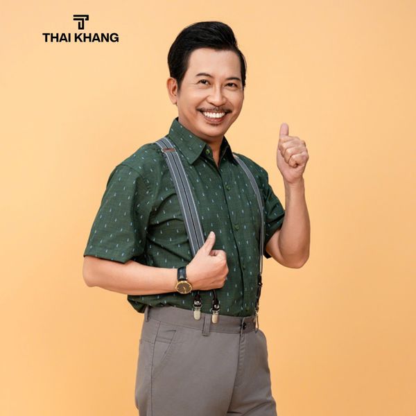 Áo sơ mi ngắn tay nam trung niên Thái Khang vải cotton cao cấp ALUX91