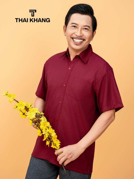 Áo sơ mi nam trung niên Thái Khang loại áo sơ mi ngắn tay vải cotton ALUX90