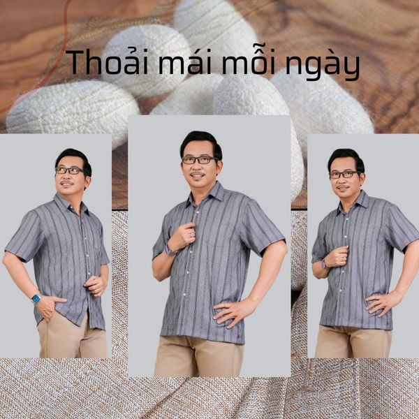 Áo sơ mi nam trung niên vải đũi sọc Thái Khang ADUI15