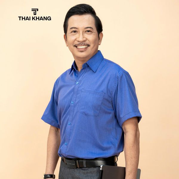 Áo sơ mi nam trung niên Thái Khang loại áo sơ mi ngắn tay vải cotton ALUX90