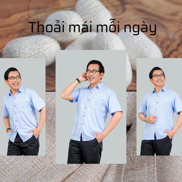 Áo sơ nam mi trơn trung niên Thái Khang vải đũi ngắn tay ATK29