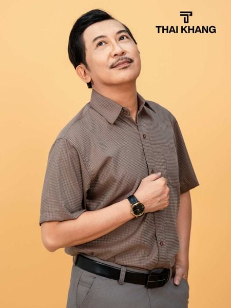 Áo sơ mi nam trung niên Thái Khang loại áo sơ mi ngắn tay vải cotton ALUX90