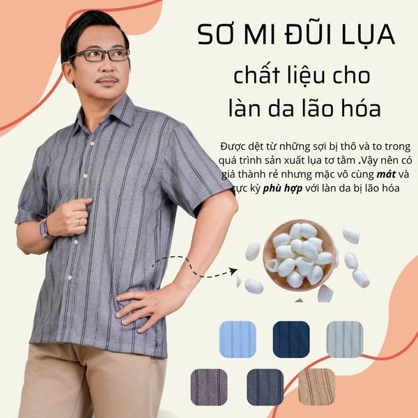 Áo sơ mi nam trung niên vải đũi sọc Thái Khang ADUI15