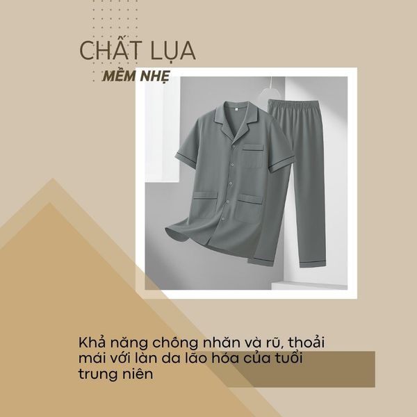 Bộ pijama nam trung niên Thái Khang bộ đồ cho bố mặc nhà vải lụa mềm co giãn BO18