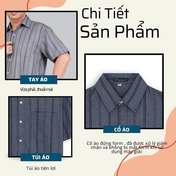 Áo sơ mi nam trung niên vải đũi sọc Thái Khang ADUI15