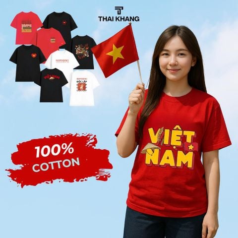 Áo thun cotton UNISEX form rộng in hình Việt Nam