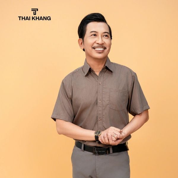 Áo sơ mi nam trung niên Thái Khang loại áo sơ mi ngắn tay vải cotton ALUX90
