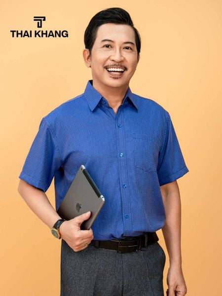 Áo sơ mi nam trung niên Thái Khang loại áo sơ mi ngắn tay vải cotton ALUX90