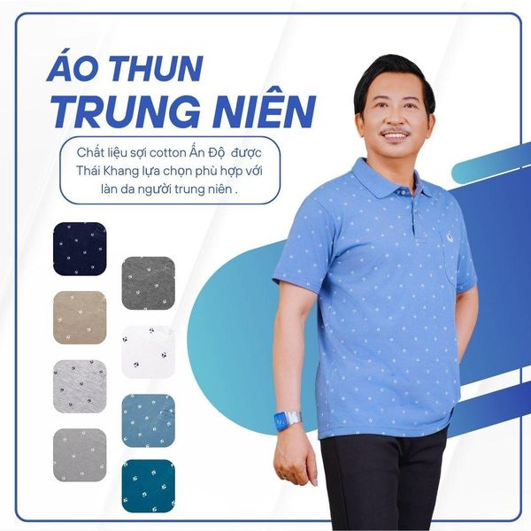 Áo thun nam trung niên họa tiết THÁI KHANG vải cotton ATK09