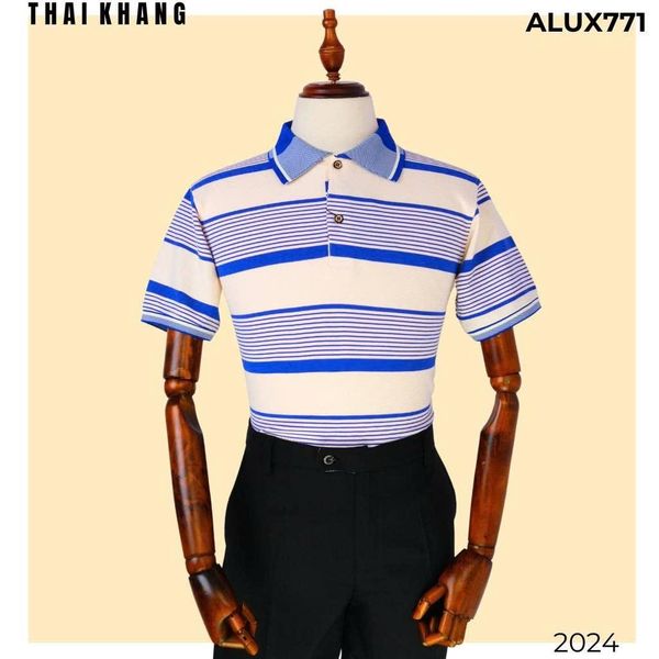 Áo polo ngắn tay sọc ngang nam THÁI KHANG chất liệu cá sấu ALUX77