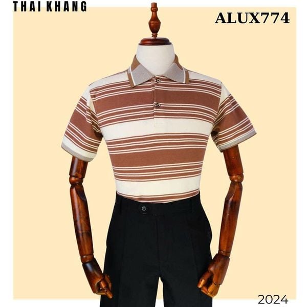 Áo polo ngắn tay sọc ngang nam THÁI KHANG chất liệu cá sấu ALUX77