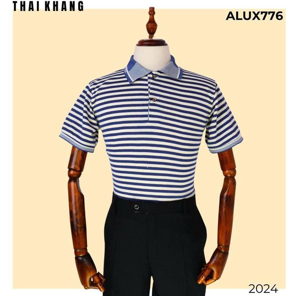 Áo polo ngắn tay sọc ngang nam THÁI KHANG chất liệu cá sấu ALUX77
