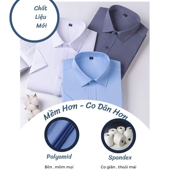 Áo sơ mi nam ngắn tay trung niên trơn Thái Khang vải lụa ATK17