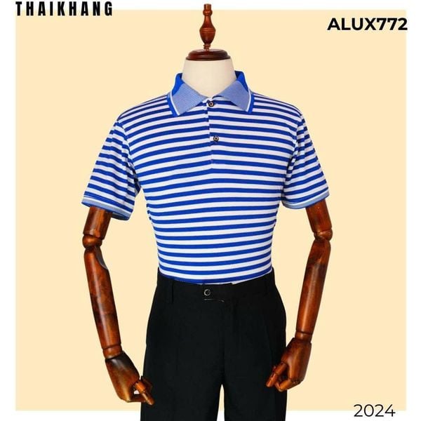 Áo polo ngắn tay sọc ngang nam THÁI KHANG chất liệu cá sấu ALUX77