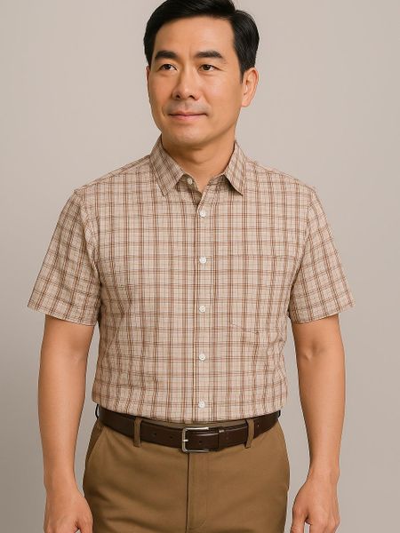 Áo sơ mi nam ngắn tay trung niên THÁI KHANG vải lụa co giãn ATK35