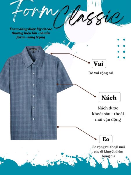 Áo sơ mi nam trung niên ngắn tay vải đũi caro siêu mát form rộng ATK12