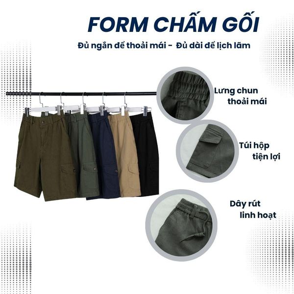 Quần short kaki túi hộp trung niên Thái Khang lưng chun thoải mái vải cotton QUAN10