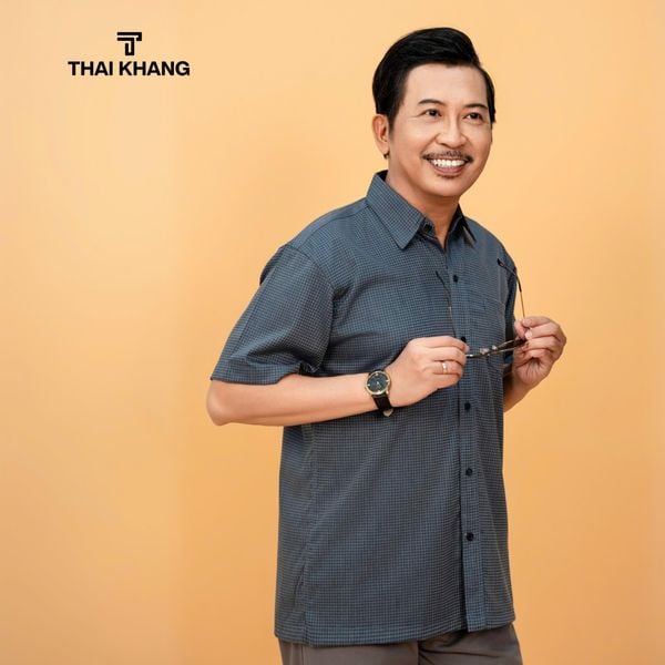 Áo sơ mi nam trung niên Thái Khang loại áo sơ mi ngắn tay vải cotton ALUX90