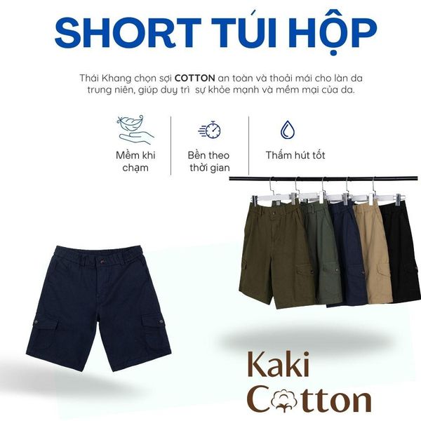 Quần short kaki túi hộp trung niên Thái Khang lưng chun thoải mái vải cotton QUAN10
