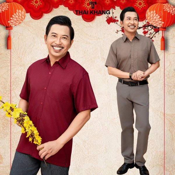Áo sơ mi nam trung niên Thái Khang loại áo sơ mi ngắn tay vải cotton ALUX90