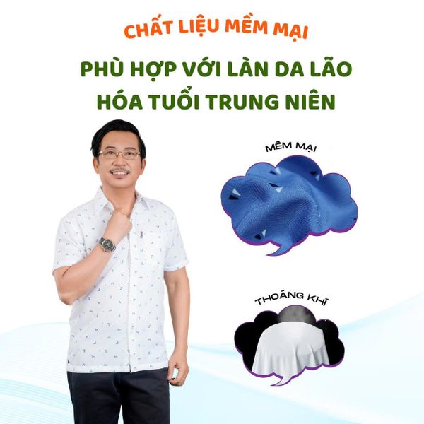 Áo sơ mi nam ngắn tay trung niên vải lụa co giãn  ATK16