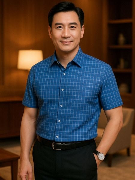 Áo sơ mi ngắn tay vải caro nam trung niên THÁI KHANG ATK48