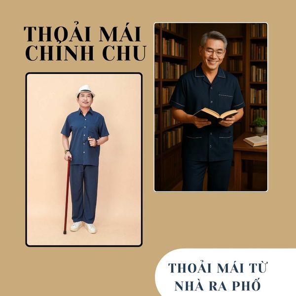 Bộ pijama nam trung niên Thái Khang bộ đồ cho bố mặc nhà vải lụa mềm co giãn BO18