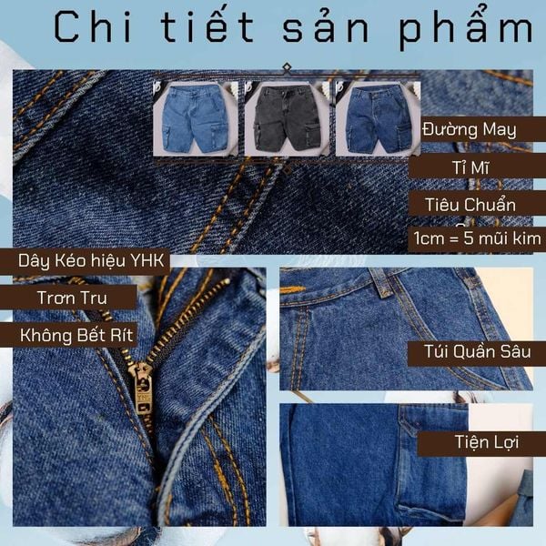 Quần short jean nam Thái Khang túi hộp nam trung niên QUAN03