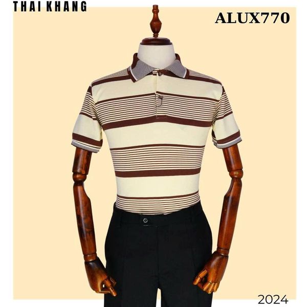 Áo polo ngắn tay sọc ngang nam THÁI KHANG chất liệu cá sấu ALUX77