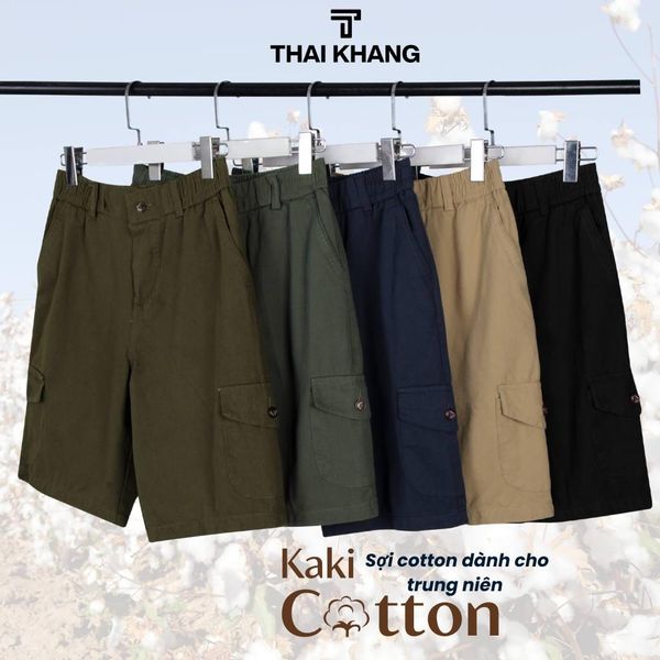 Quần short kaki túi hộp trung niên Thái Khang lưng chun thoải mái vải cotton QUAN10