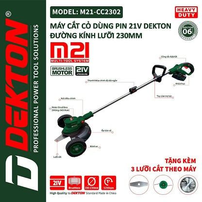  Máy Cắt Cỏ Dùng Pin Dekton M21-CC2302 (Kèm 2 Pin Xanh 4.0Ah + Sạc Nhanh 4A) 