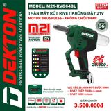  Máy Rút Rivet Dùng Pin Phổ Thông 21V Dekton M21-RVG64BL (Đã bao gồm 2 Pin Xanh 4.0Ah và 1 Sạc Nhanh 4A) 