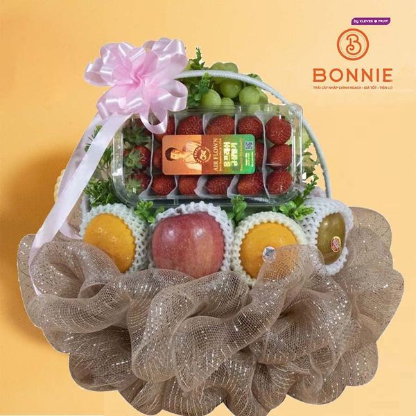 Giỏ Quà Trái Cây Tone Nâu Ánh Kim Cao Cấp