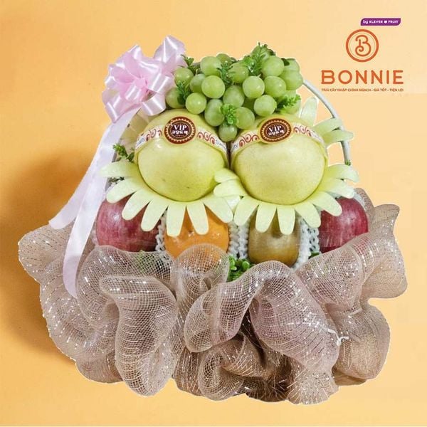 Giỏ Quà Trái Cây Tone Nâu Ánh Kim Nhẹ Nhàng