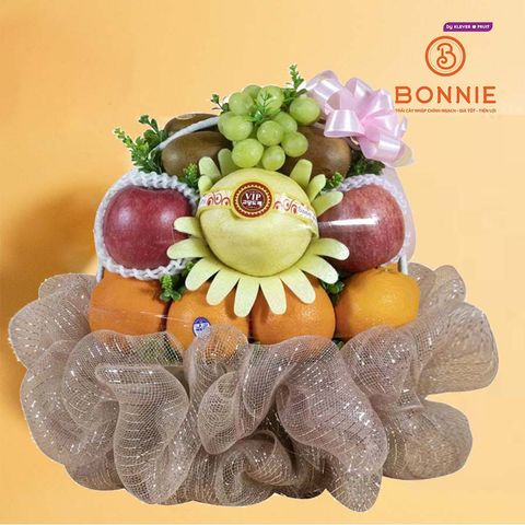 Giỏ Quà Trái Cây Tone Nâu Ánh Kim Thanh Lịch