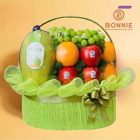 Giỏ Quà Trái Cây Tone Xanh 001