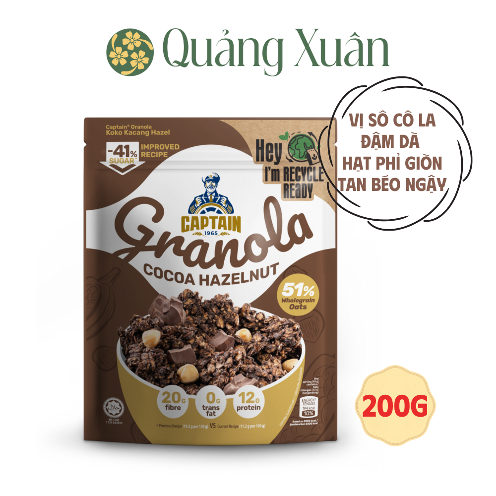  Granola Captain Oats Cacao hạt phỉ 200g - Cocoa Hazelnut Granola 