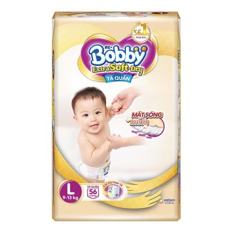 Tã quần Bobby Extra Soft-Dry size L 56 miếng (9 - 14 kg)