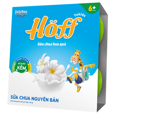 Sữa chua hoa quả Hoff vị nguyên bản cho bé từ 6 tháng tuổi vỉ 4 hộp x 55g