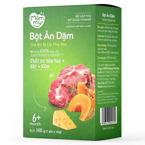 Bột ăn dặm Mămmy thịt bò, bí đỏ, phô mai 140g